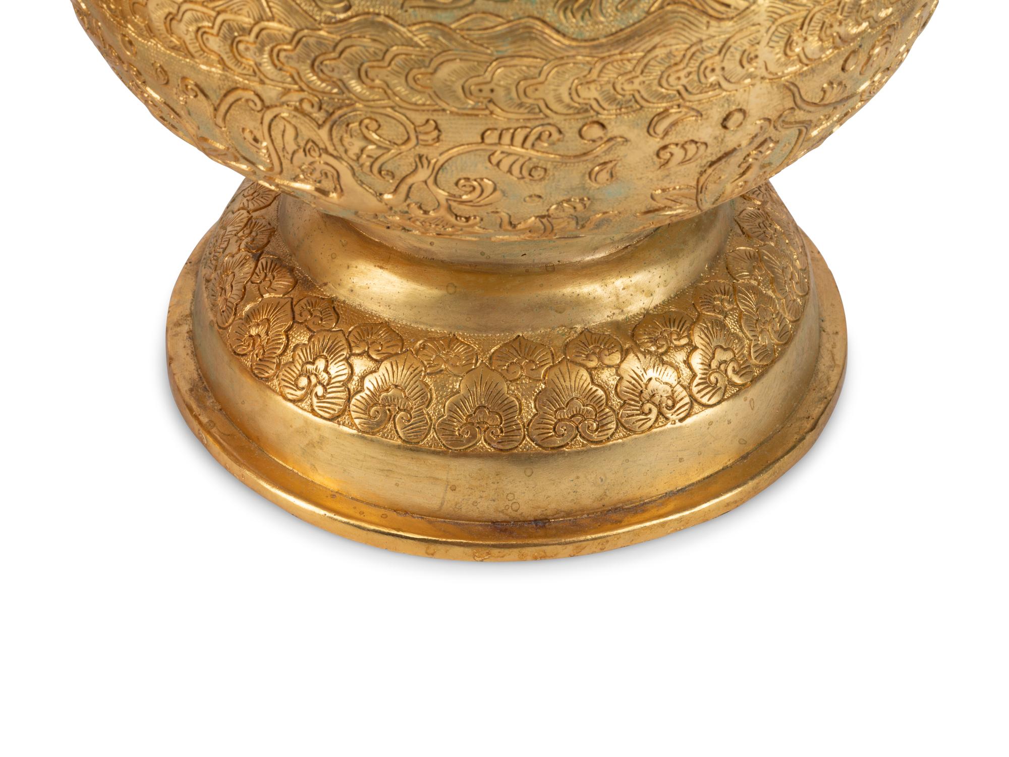 A Pair of Chinese Gilt Bronze Vases