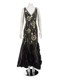 Melinda Eng Taffeta Mermaid Dress with Floral Embellishments