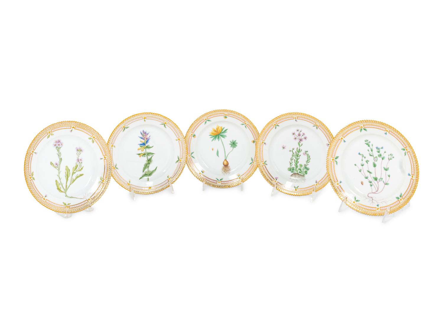 A Set of Thirteen Royal Copenhagen Flora Danica Salad Plates