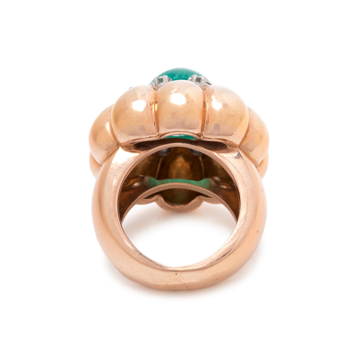 ROSE GOLD, EMERALD AND DIAMOND RING