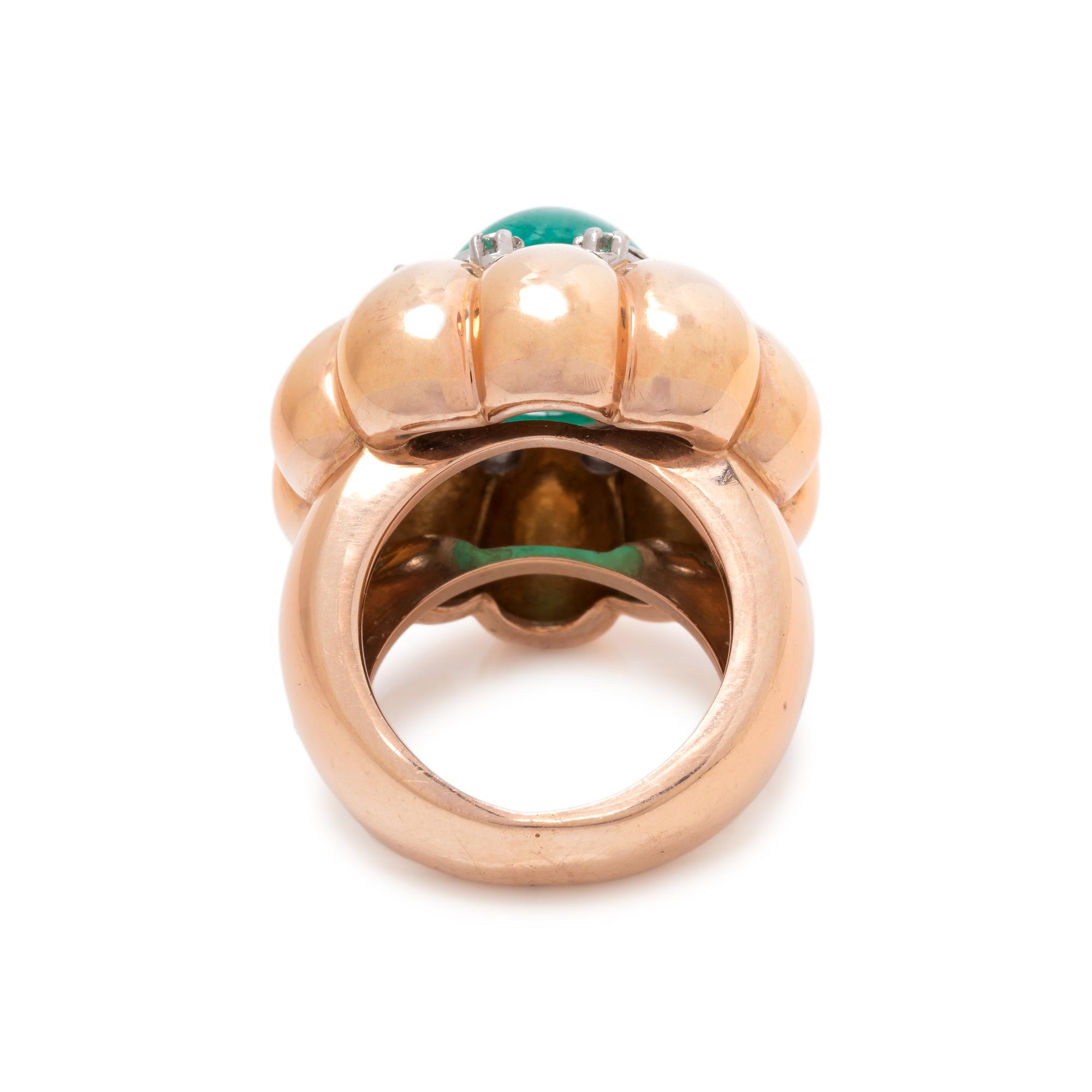ROSE GOLD, EMERALD AND DIAMOND RING