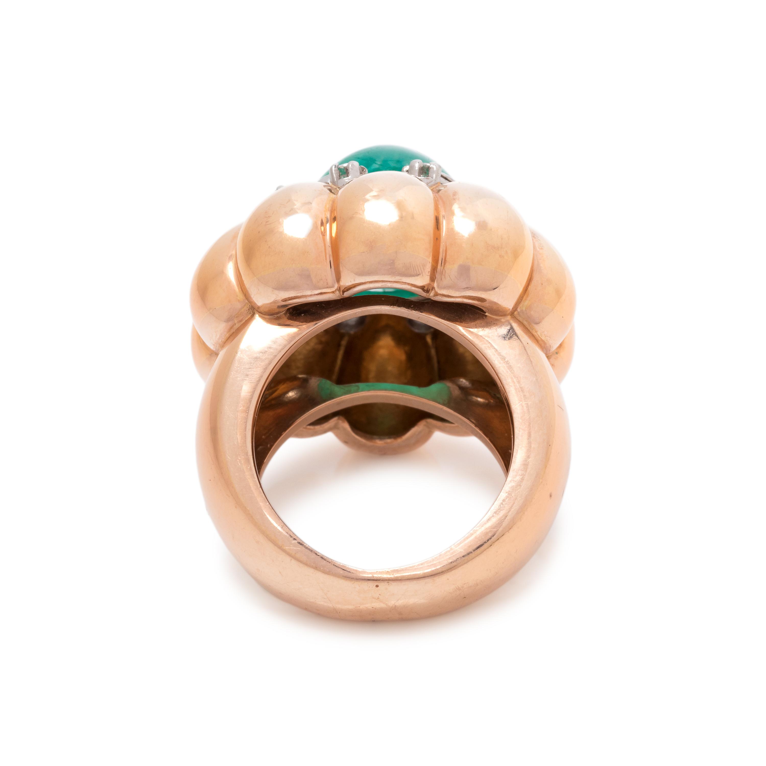 ROSE GOLD, EMERALD AND DIAMOND RING