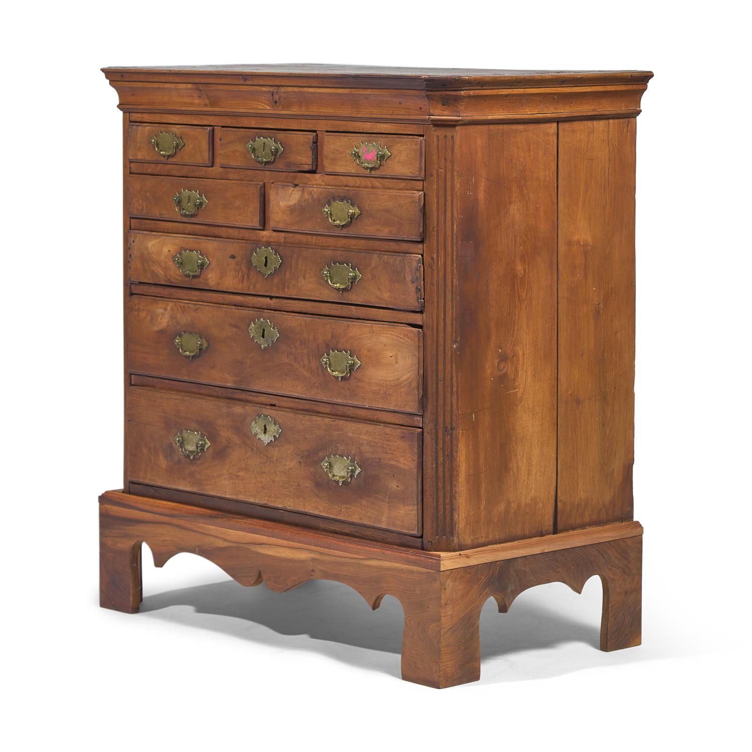 A Queen Anne Walnut Chest-on-Chest Top on Later Wood Base