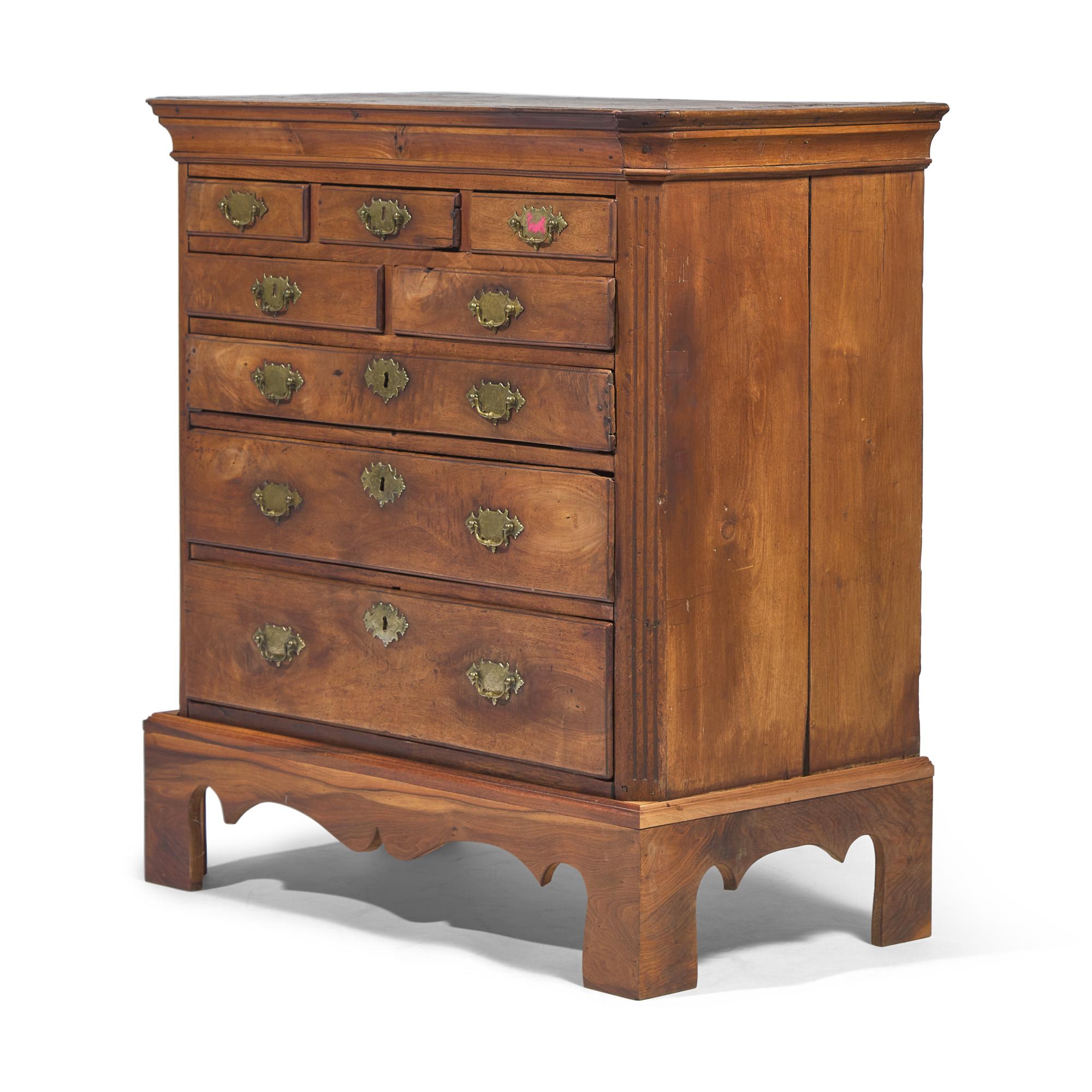 A Queen Anne Walnut Chest-on-Chest Top on Later Wood Base
