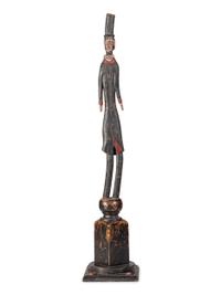 A Folk Art Carved Wood Slender Abe Lincoln Figure with Polychrome Decoration by Kent Gutzmer