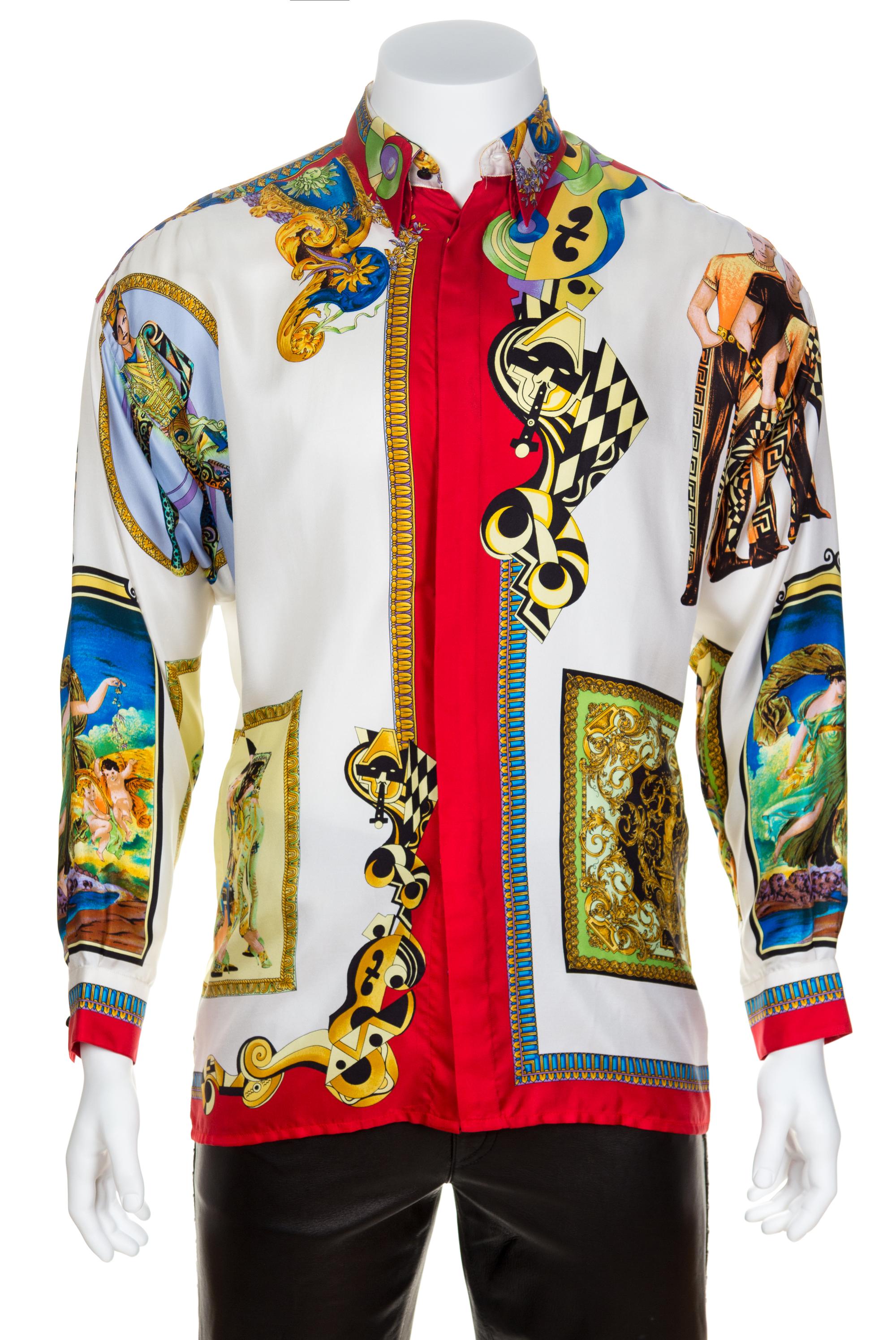 A Gianni Versace Silk Atelier Print Shirt, Size 48.