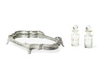 A Silver-Plate Table Plateau and a Pair of Cut Glass Decanters