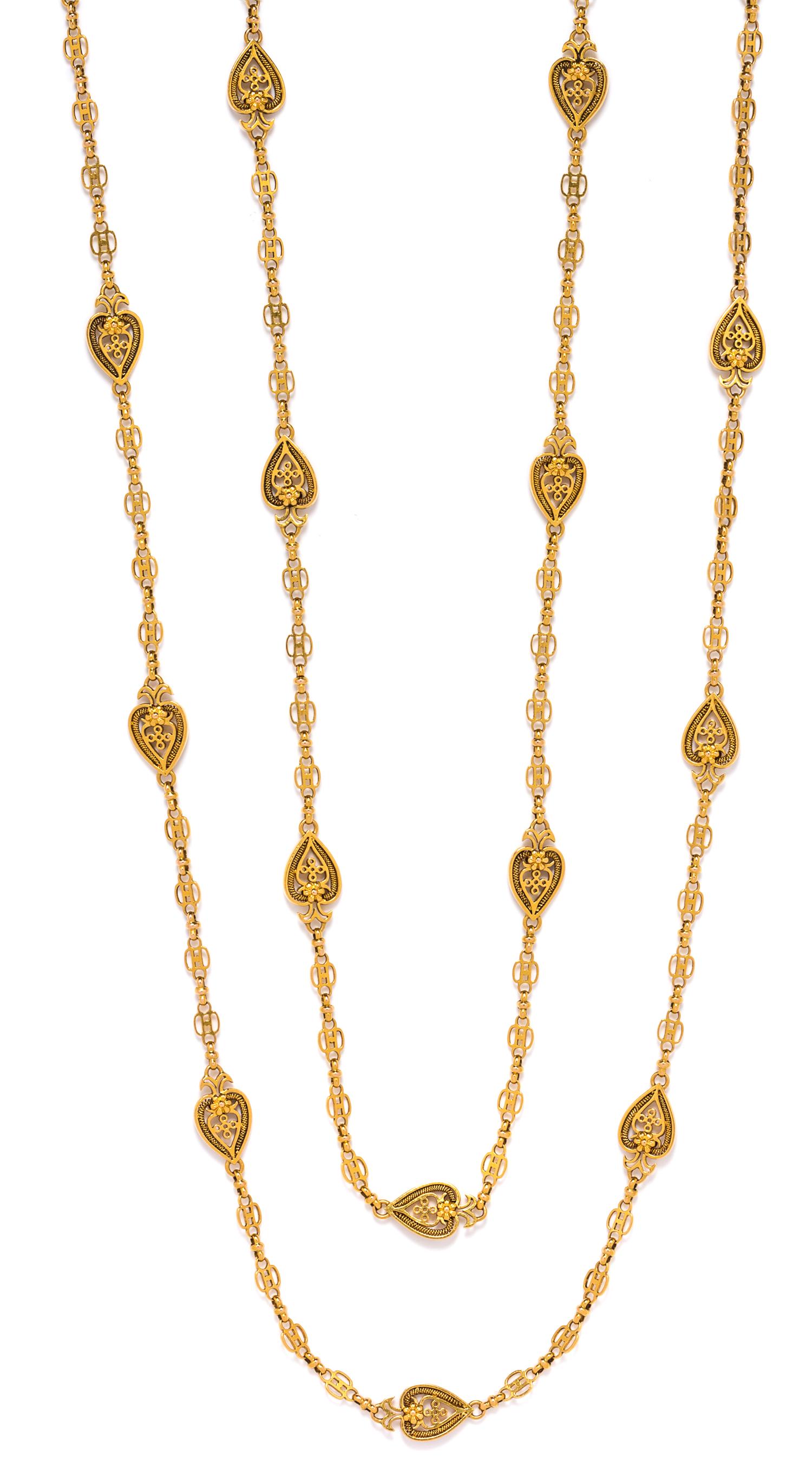 A Fine Belle Epoque 18 Karat Yellow Gold Longchain, French, 38.70 dwts.