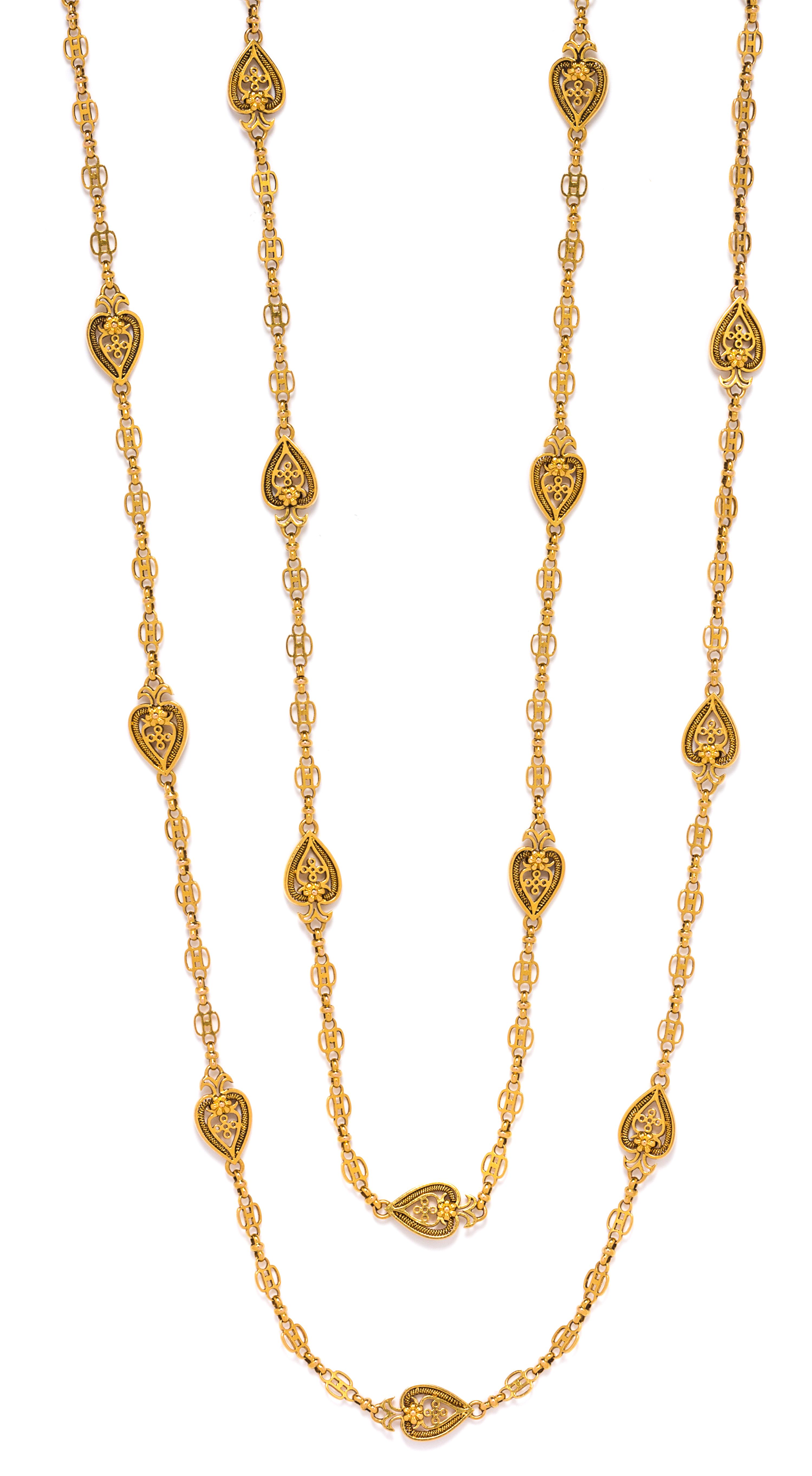 A Fine Belle Epoque 18 Karat Yellow Gold Longchain, French, 38.70 dwts.