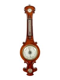 An English Mahogany Wheel Barometer and Thermometer