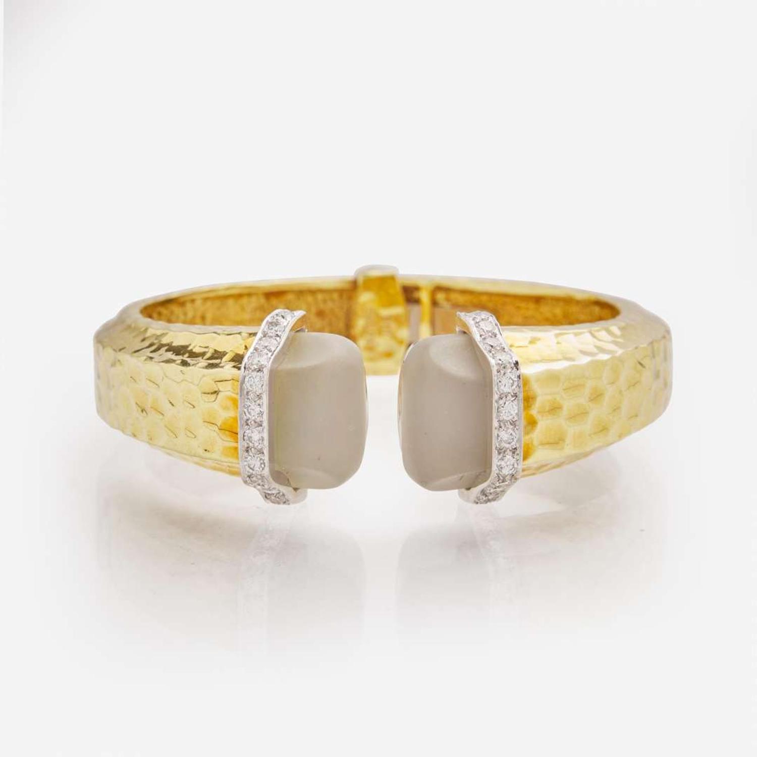 An 18K Yellow Gold, Diamond, and Rock Crystal Bracelet