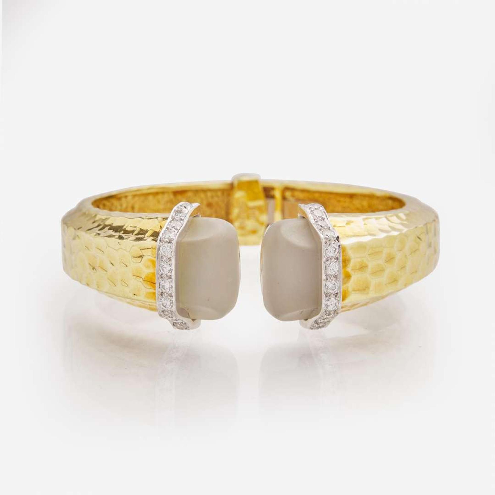 An 18K Yellow Gold, Diamond, and Rock Crystal Bracelet