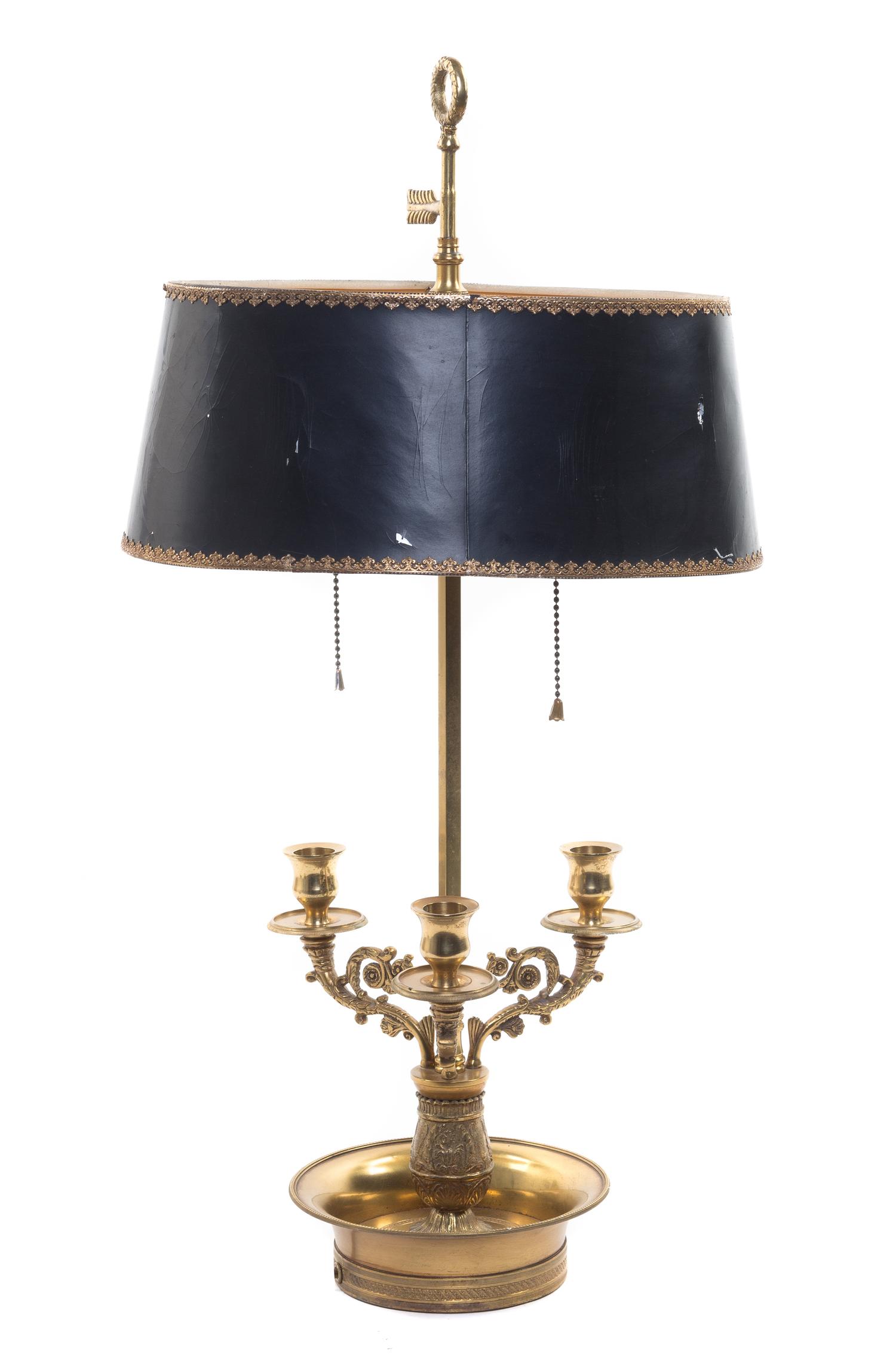 An Empire Style Gilt Metal Bouillotte Lamp Height 25 3/4 inches.