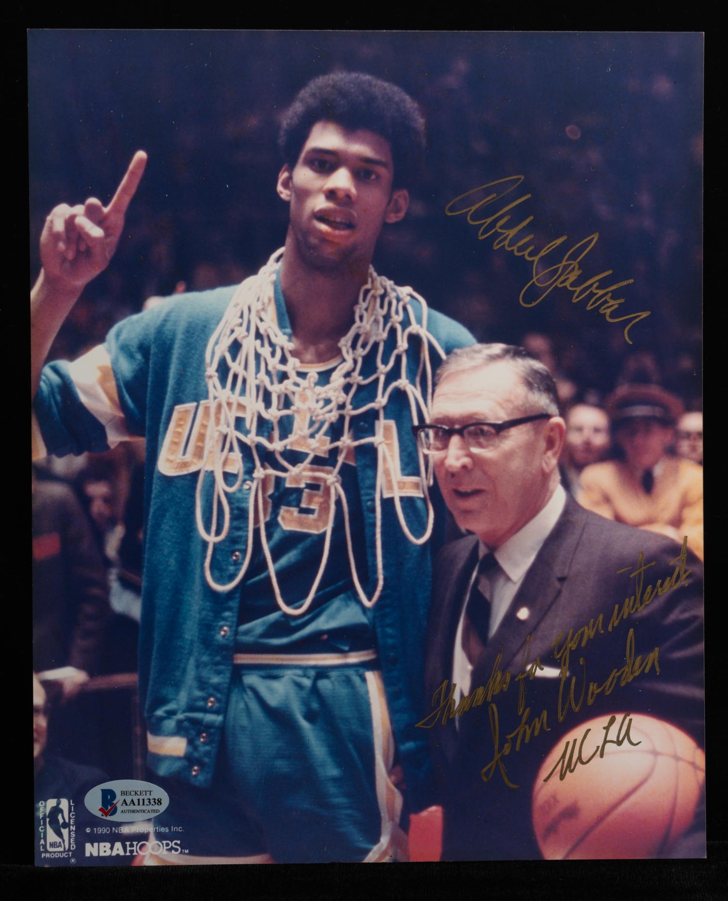 A Kareem Abdul-Jabbar and John Wooden UCLA Basketball Dual Signed Photograph (BAS Beckett Authentication Services Certified),