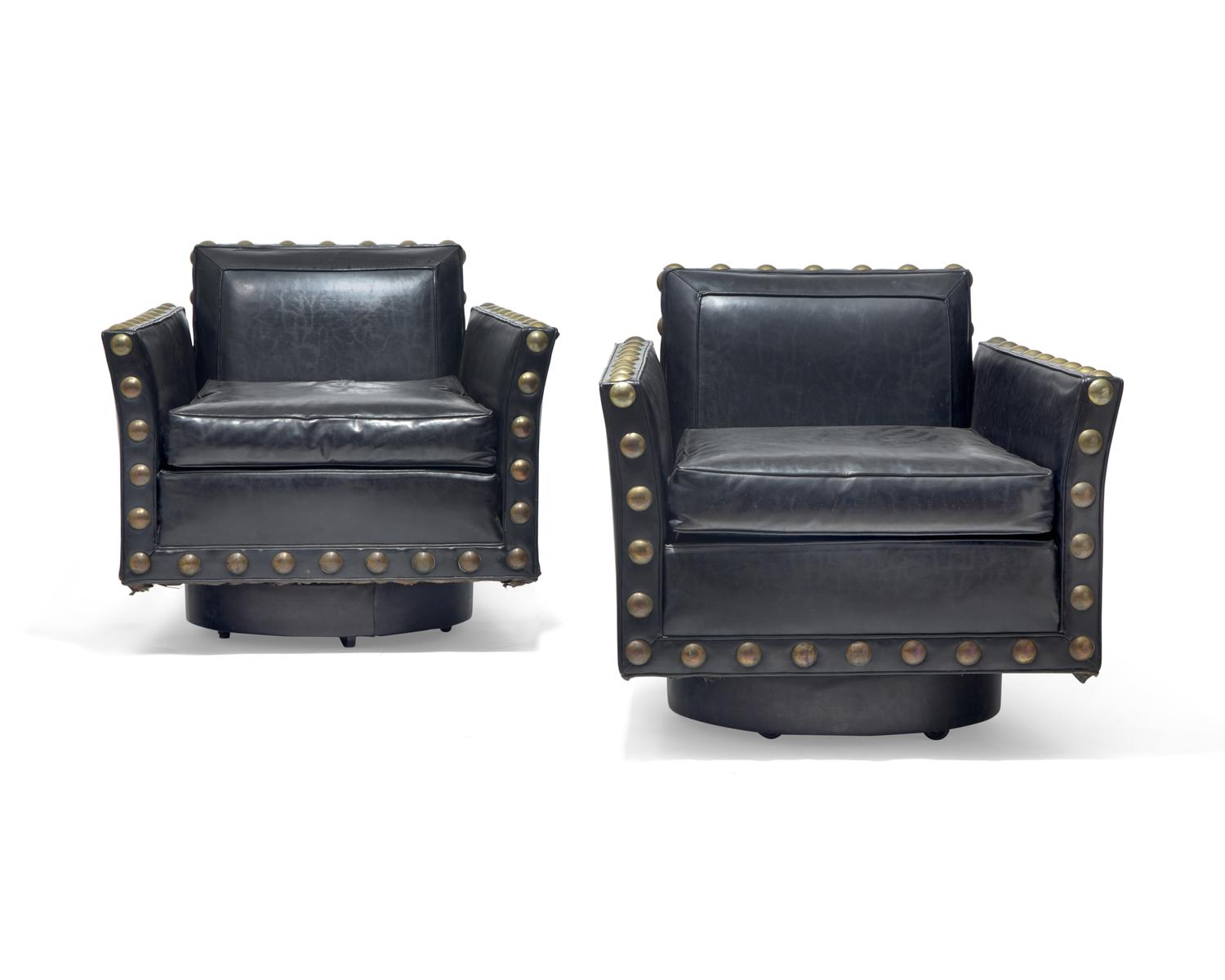 Pair of Revolving Vinyl Club Chairs, c. 1960