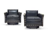 Pair of Revolving Vinyl Club Chairs, c. 1960