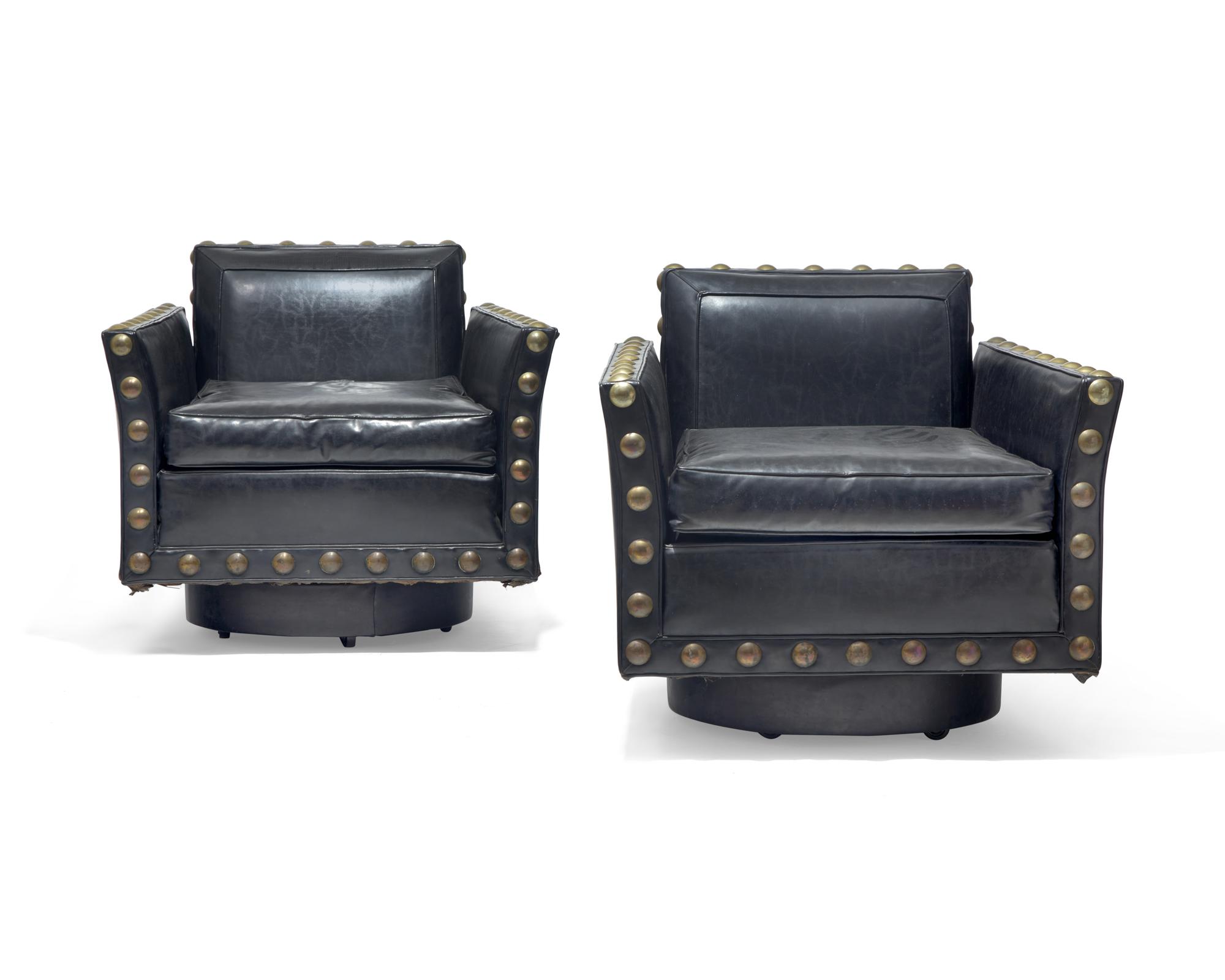Pair of Revolving Vinyl Club Chairs, c. 1960