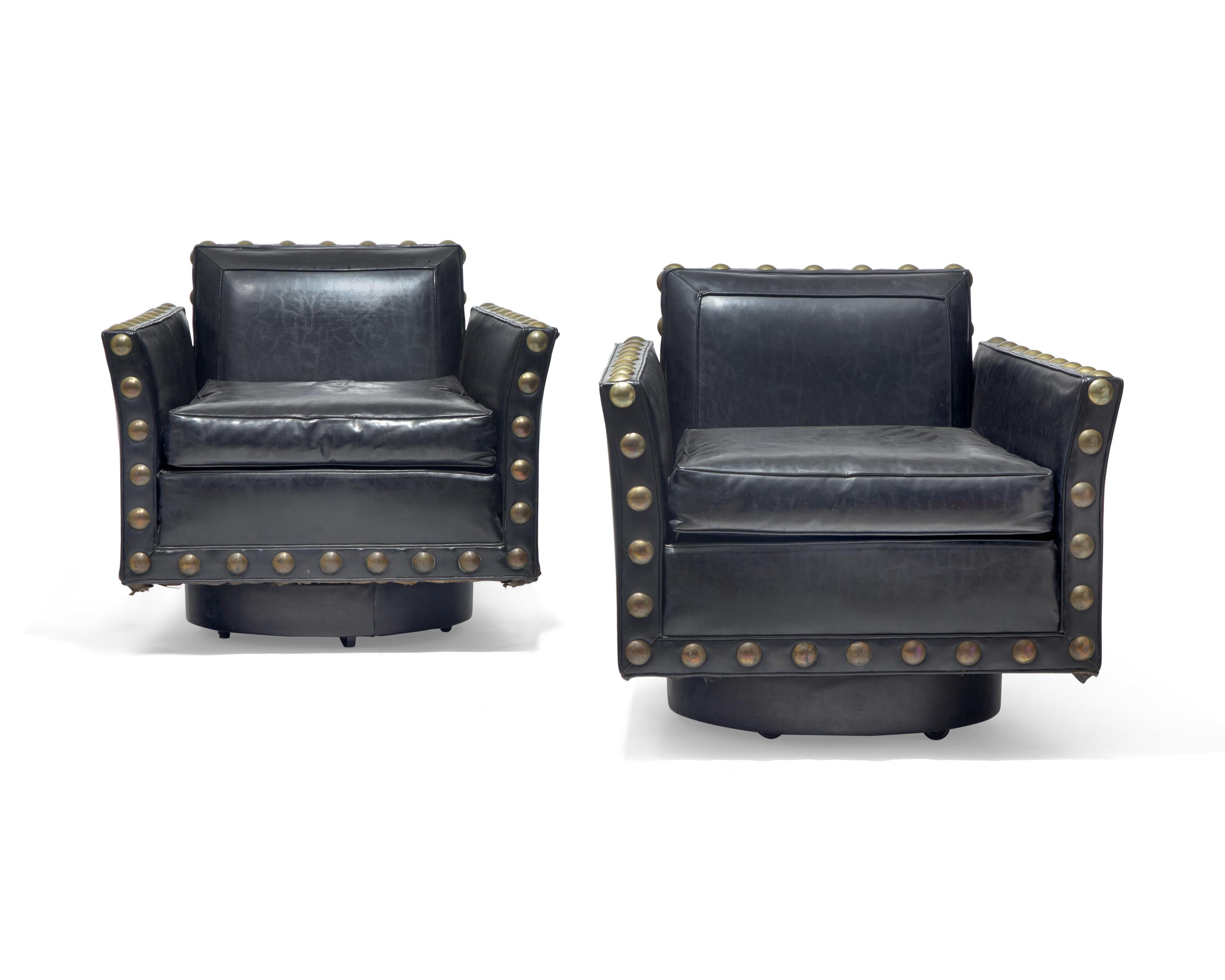 Pair of Revolving Vinyl Club Chairs, c. 1960