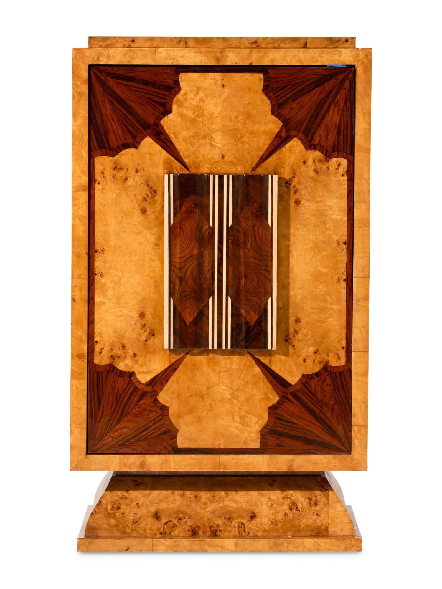 An Art Deco Style Various Woods Inlaid Bar Cabinet