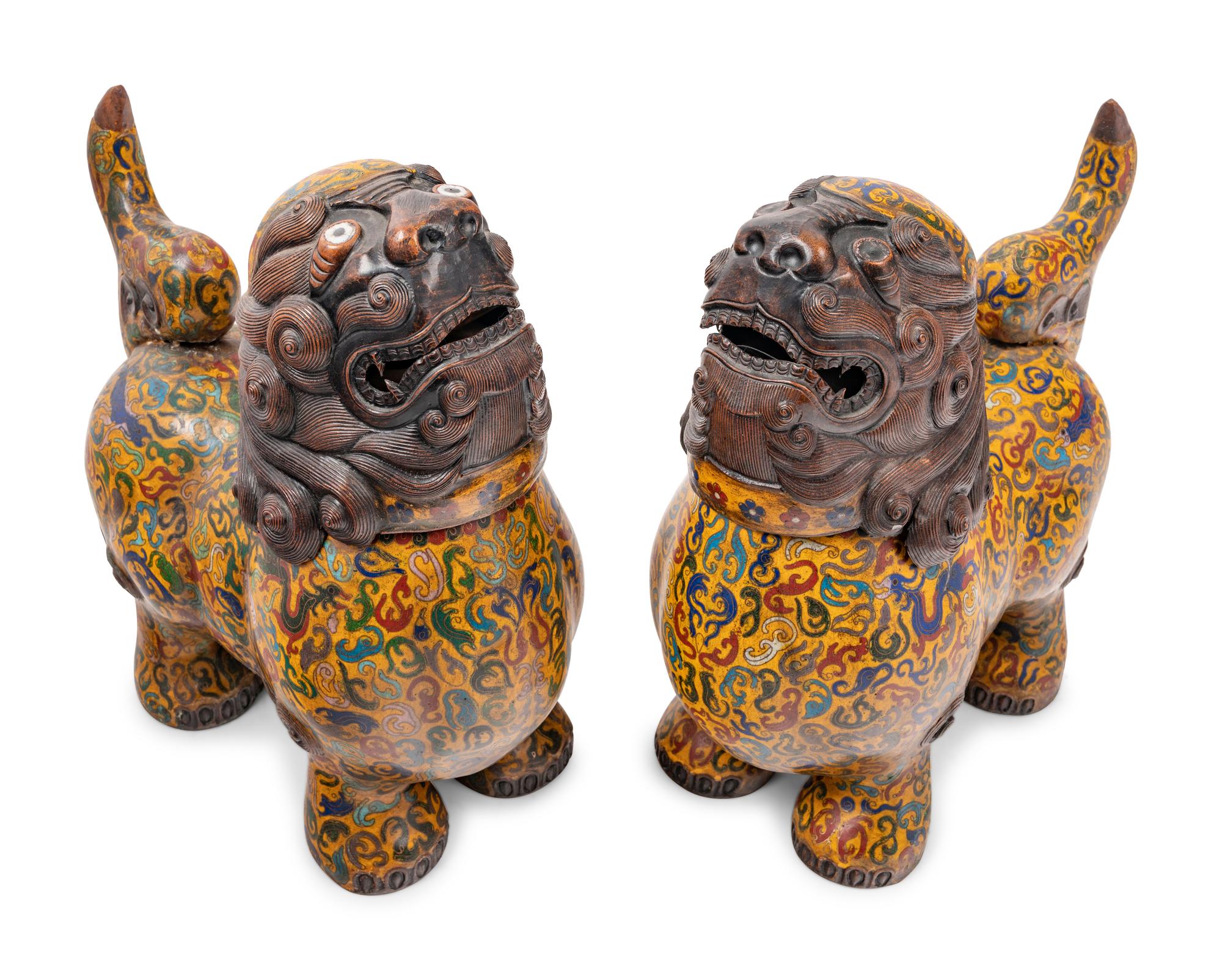 Three Chinese Yellow Ground Cloisonné Enameled Figural Articles
