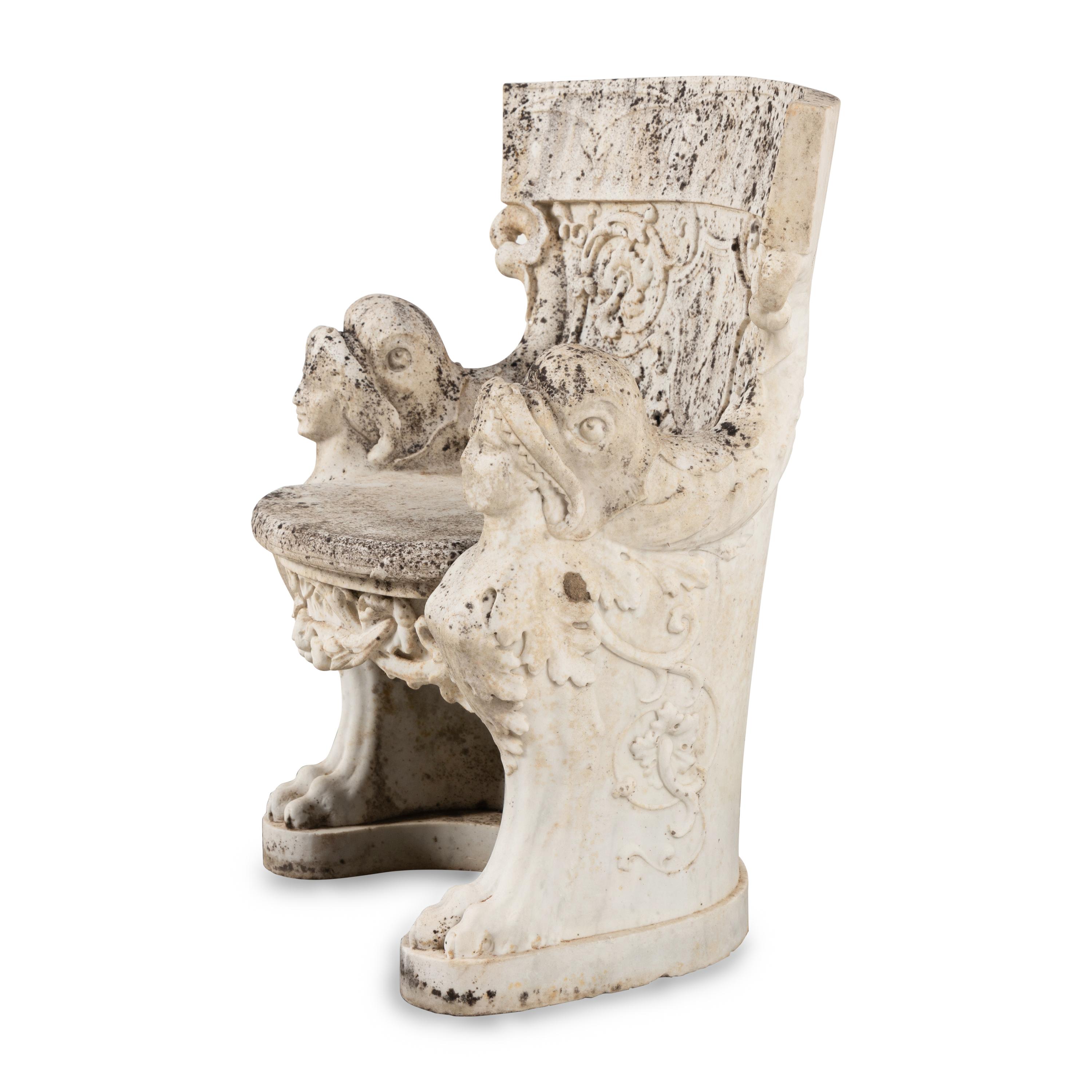 A Neoclassical Marble Throne Chair