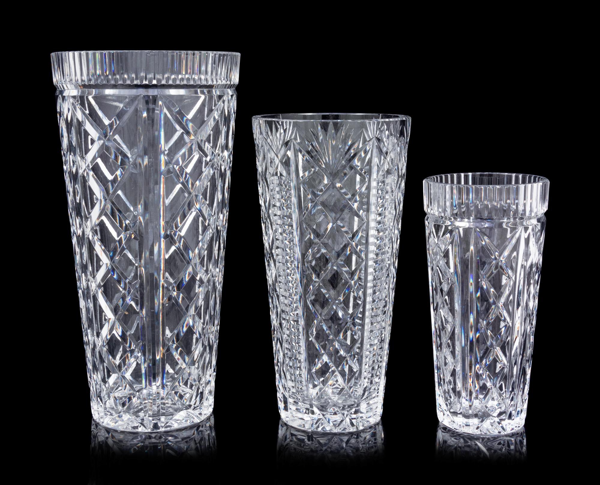 Three Waterford Cut Glass Vases