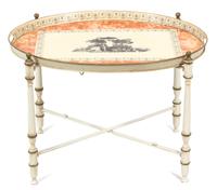 A Regency Style Painted Tea Tray on Stand Height 22 inches. — LATE 19TH/EARLY 20TH CENTURY