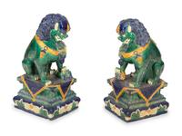 A Pair of Chinese Glazed Ceramic Guardian Lions