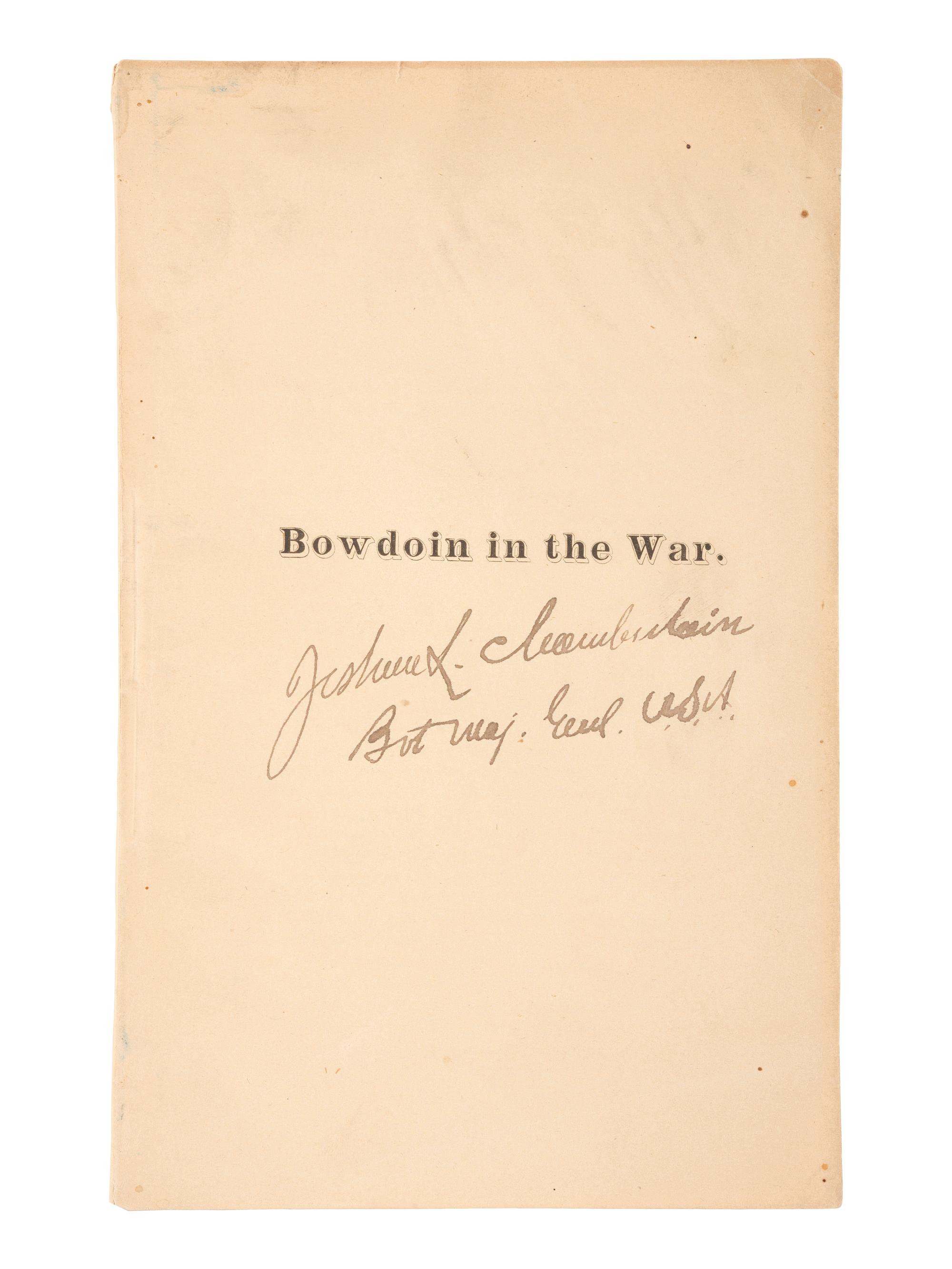 [CHAMBERLAIN, Joshua Lawrence (1828-1914)]. 1858 Bowdoin College yearbook with signatures and photographs of Joseph S. CHAMBERLAIN, Alpheus S. PACKARD, and others. [ With :] Bowdoin in the War. SIGNED by Chamberlain.