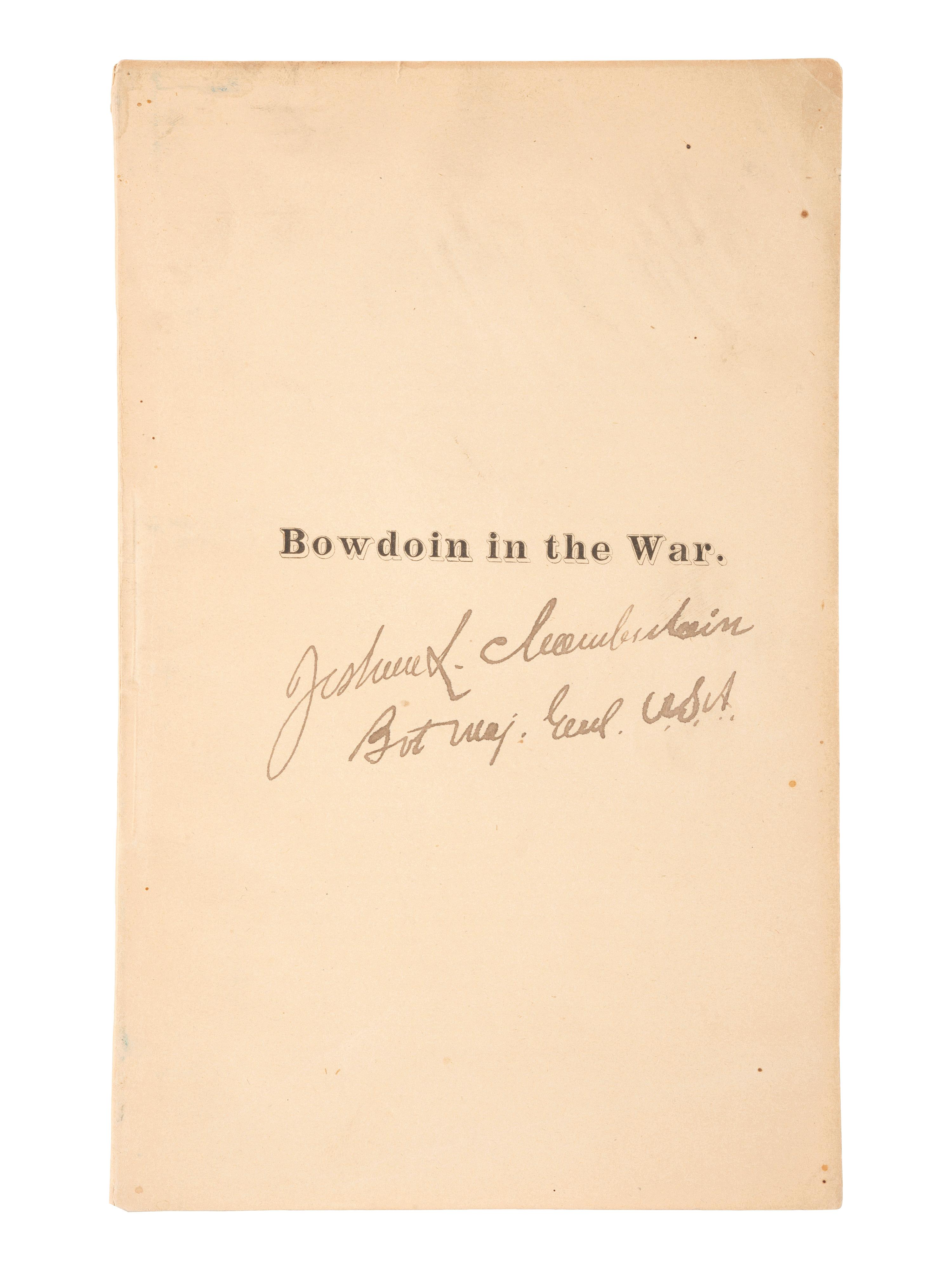 [CHAMBERLAIN, Joshua Lawrence (1828-1914)]. 1858 Bowdoin College yearbook with signatures and photographs of Joseph S. CHAMBERLAIN, Alpheus S. PACKARD, and others. [ With :] Bowdoin in the War. SIGNED by Chamberlain.