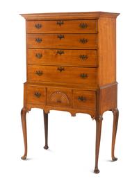 A Queen Anne Fan-Carved Cherrywood Flat-Top High Chest
