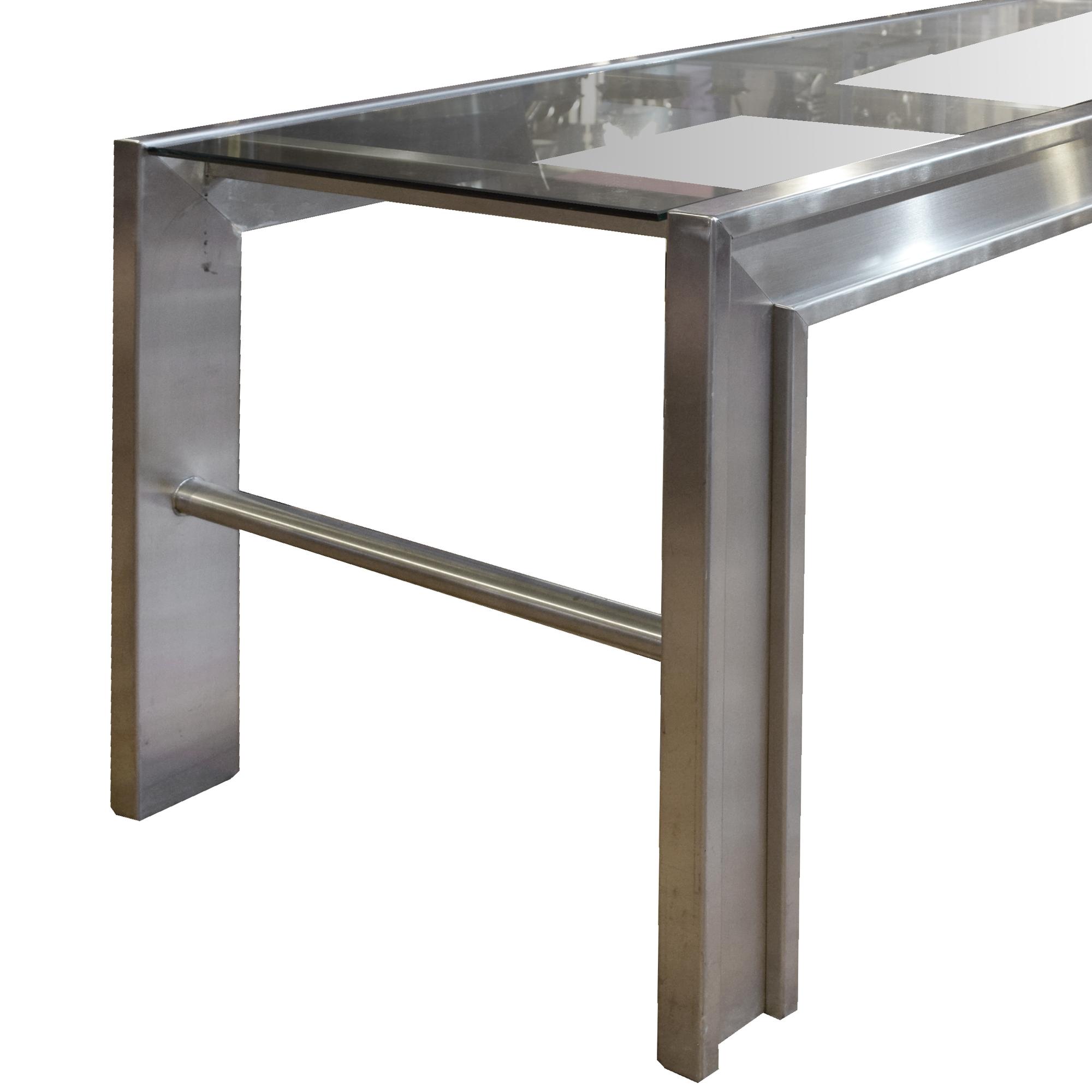 A Mid Century Polished Steel and Glass Table 96" W x 32" D x 30.5" H — United States, Mid-20th Century