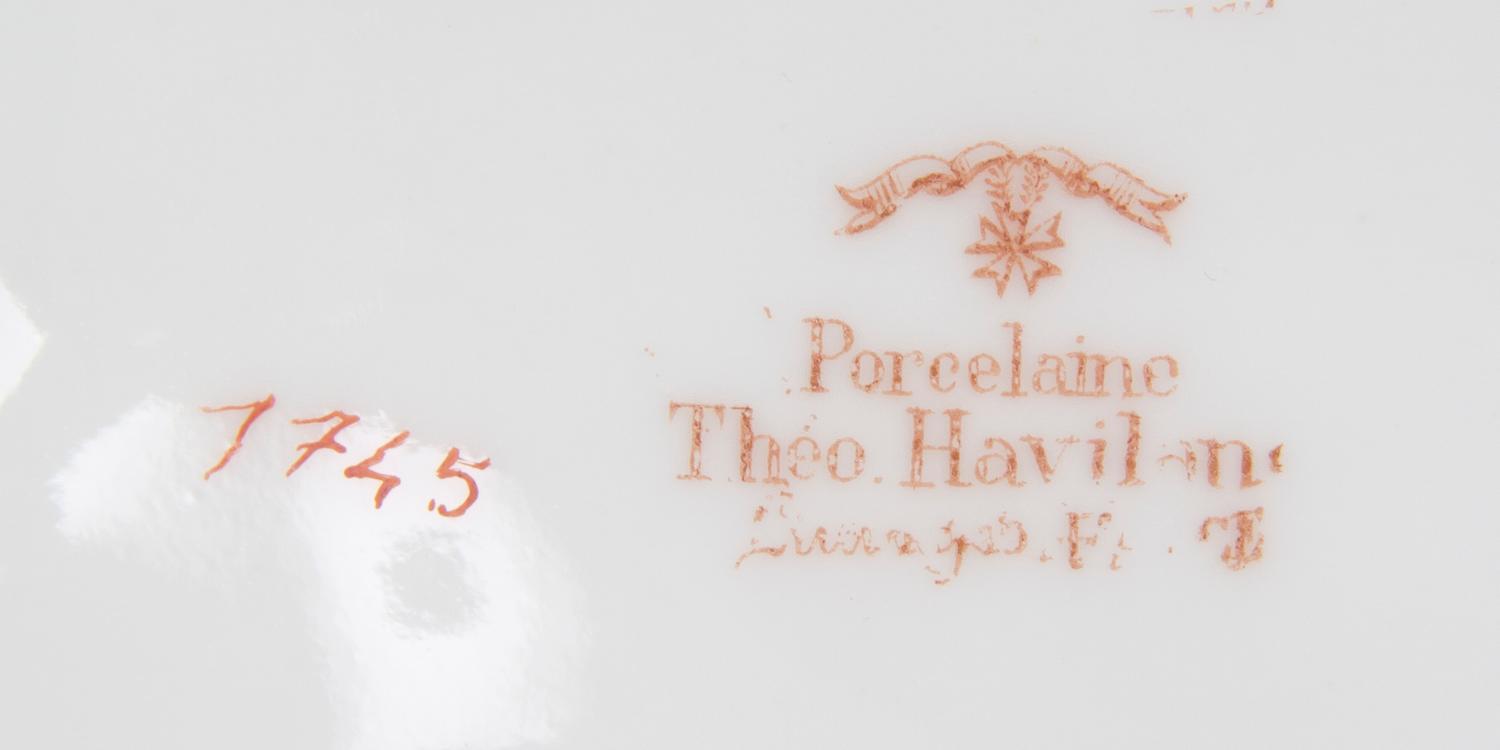 A Set of Twelve Theodore Haviland Limoges Porcelain Plates, Diameter 9 3/4 inches.
