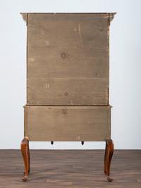 A Queen Anne Shell-Carved and Figured Maple Flat-Top High Chest of Drawers