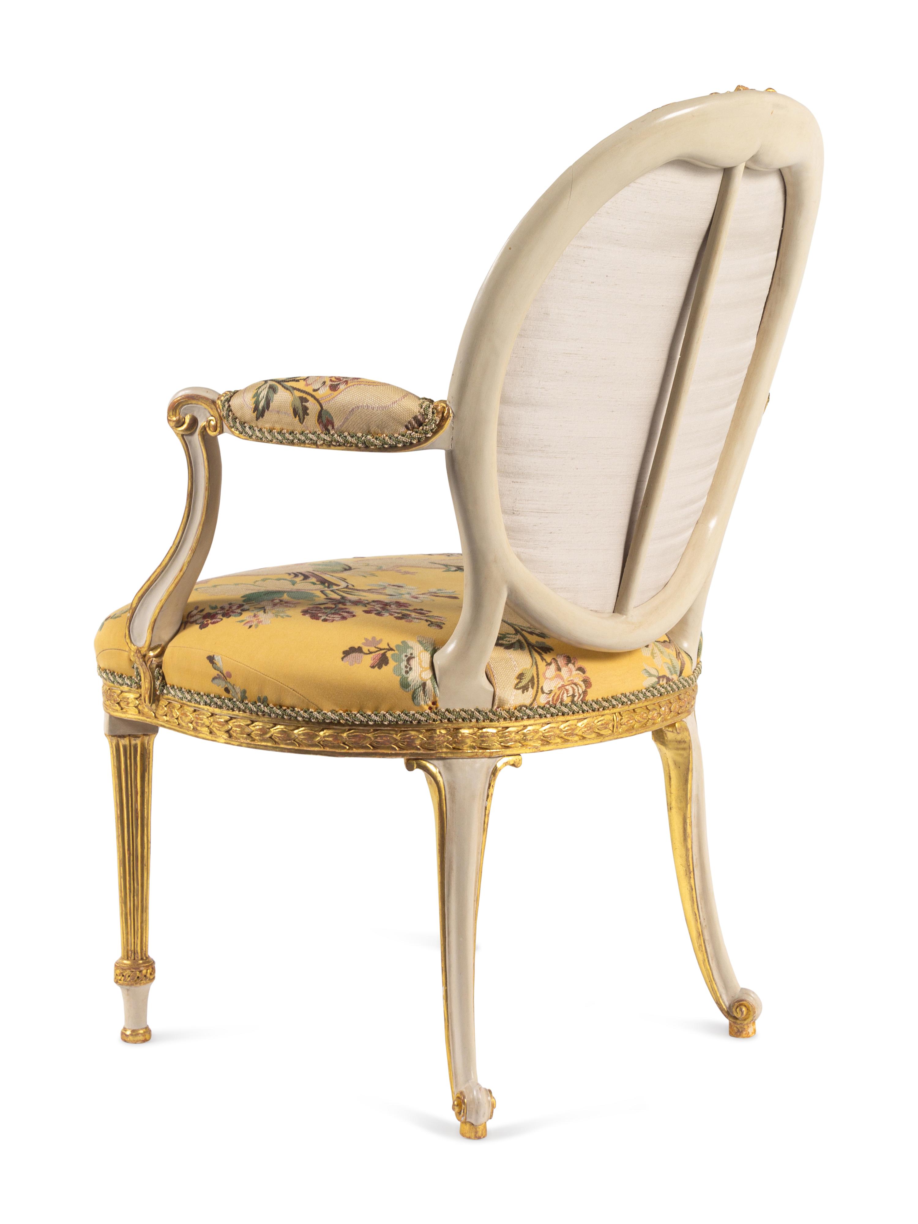 A George III White-Painted and Parcel-Gilt Open Armchair