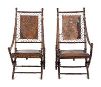 A Pair of English Aesthetic Movement Walnut Folding Chairs
