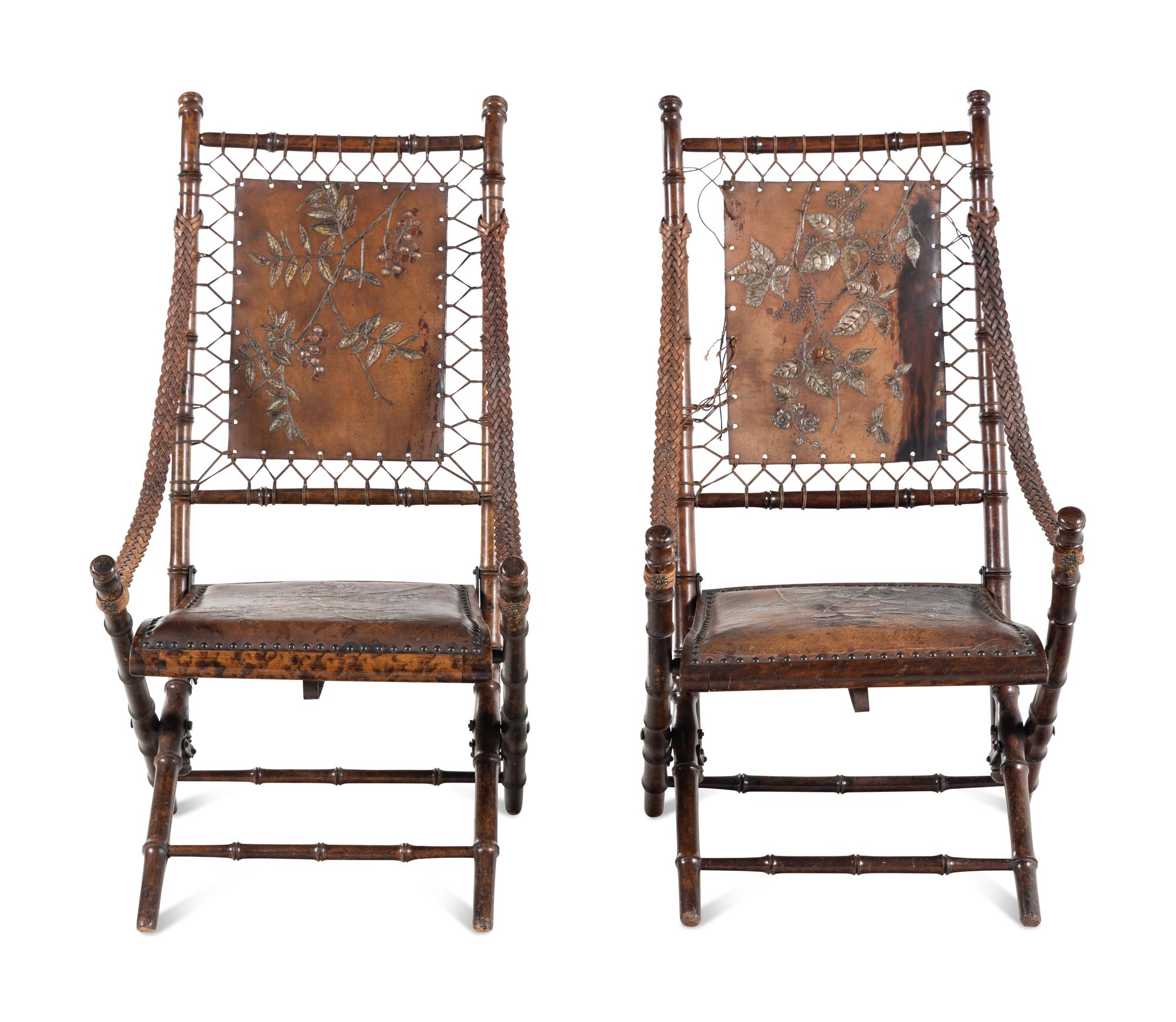 A Pair of English Aesthetic Movement Walnut Folding Chairs