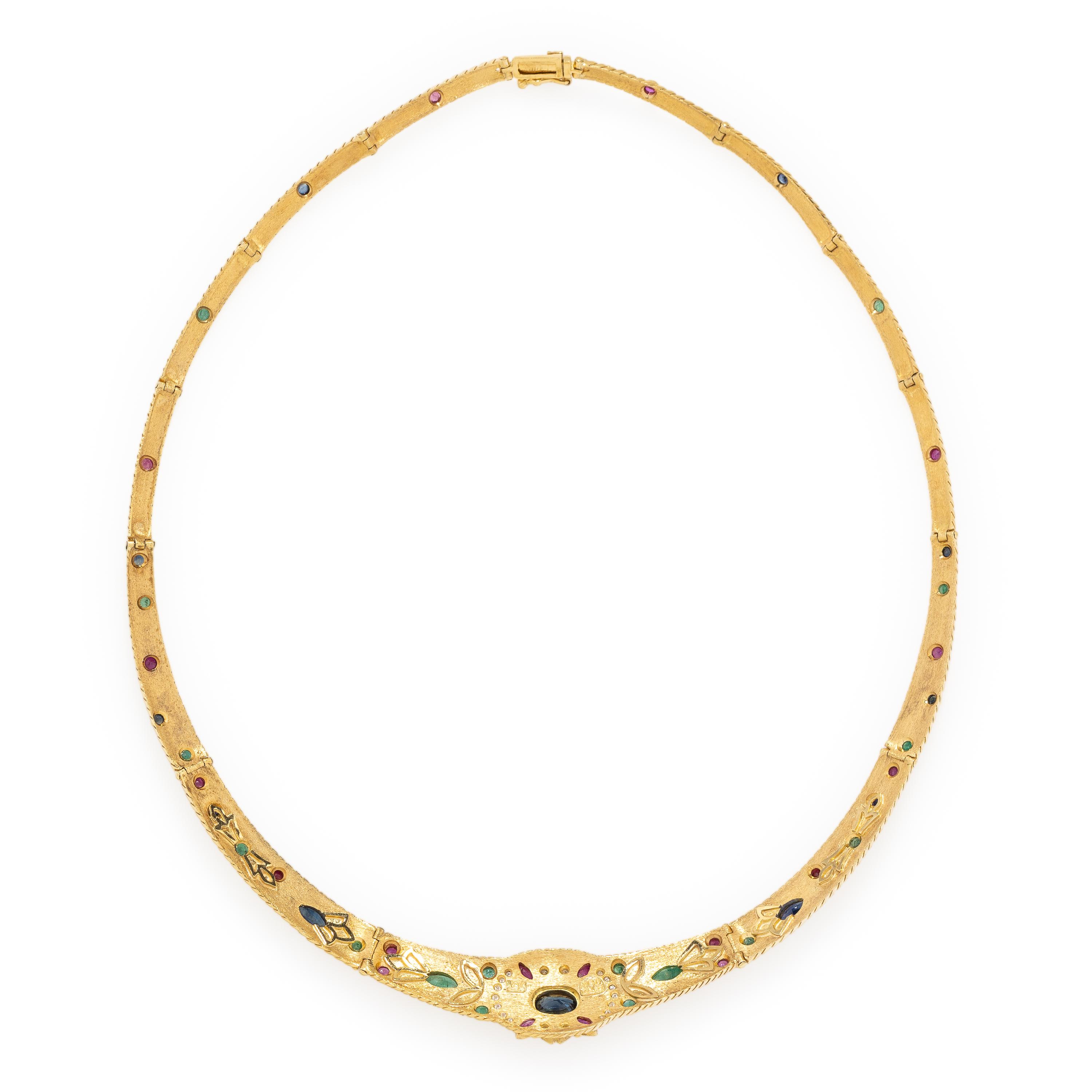 Yellow Gold and Multigem Collar Necklace