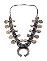 Navajo Silver and Turquoise Squash Blossom Necklace