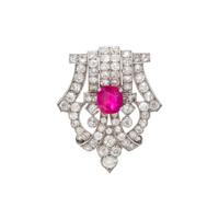 ART DECO, RUBY AND DIAMOND BROOCH
