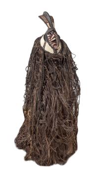 A Bobo Men's Wood Mask and Raffia Costume Length overall 76 inches. — BURKINA FASO, 19TH/20TH CENTURY