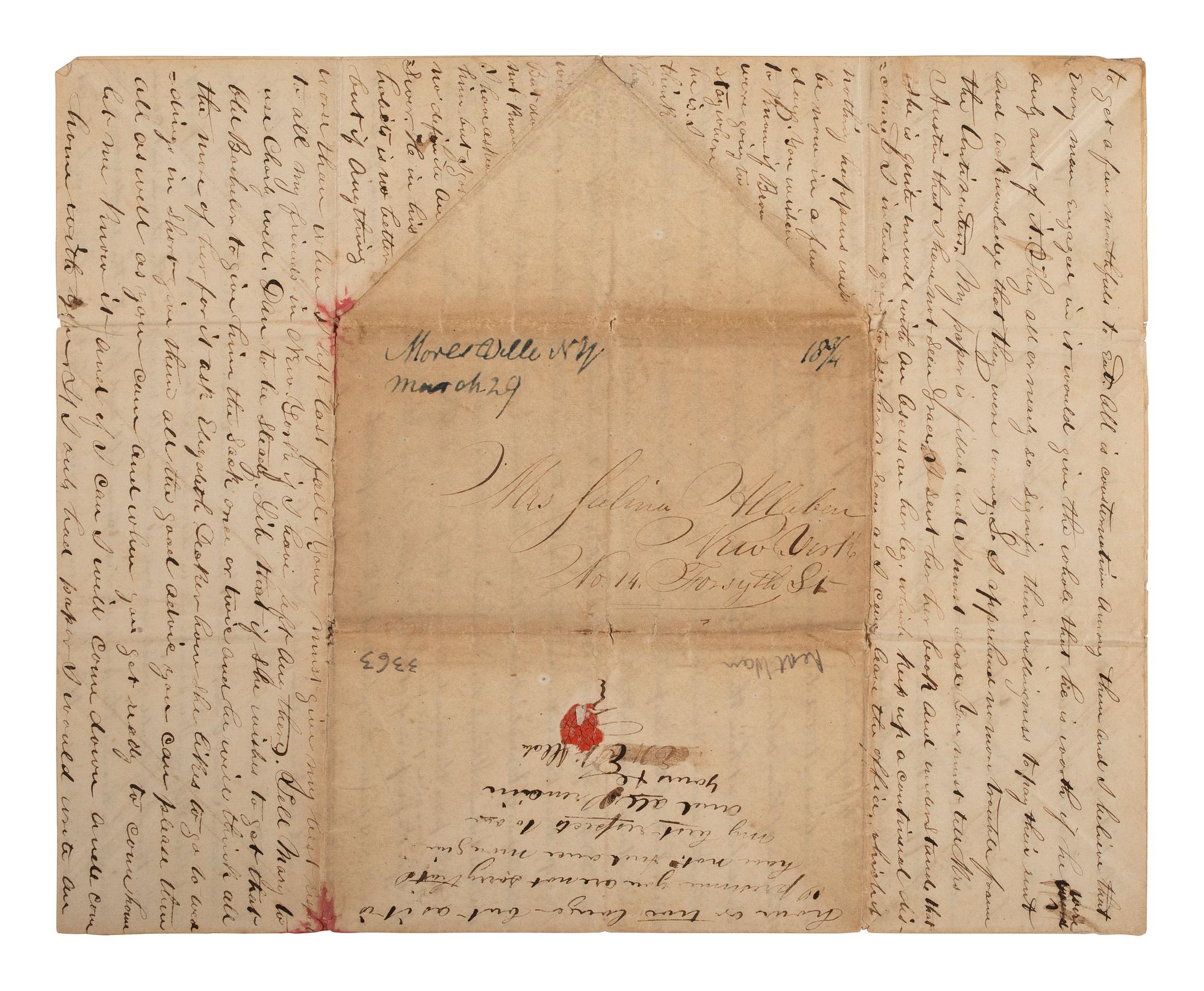 [ANTI-RENT WAR]. Letter describing activities of the "Calico Indians" and the "Anti-Rent War" in NY.