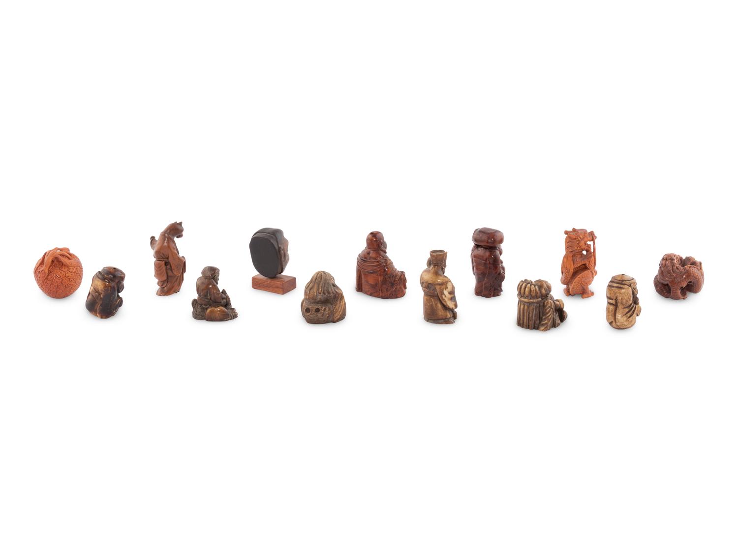13 Japanese Wood and Horn Carvings
