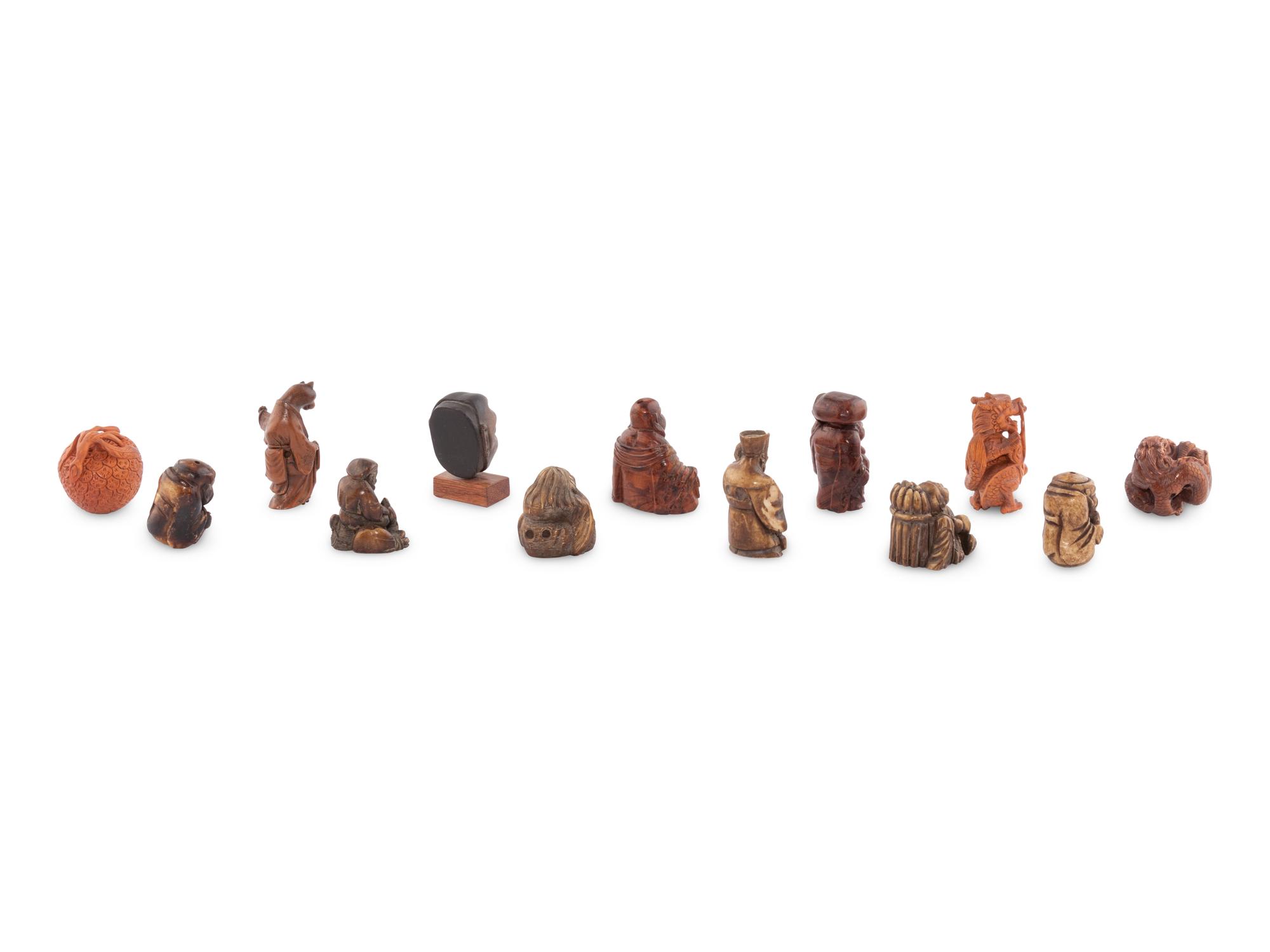 13 Japanese Wood and Horn Carvings