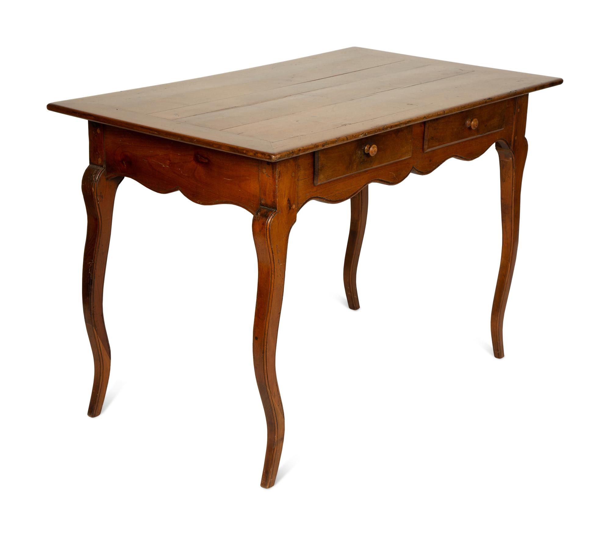 A French Provincial Walnut Two-Drawer Desk