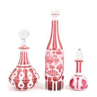 Three Bohemian Cased Glass Bottles Height of tallest 12 3/4 inches
