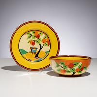 Clarice Cliff (English, 1899–1972) — Appliqué Caravan pattern, Bowl and Platter