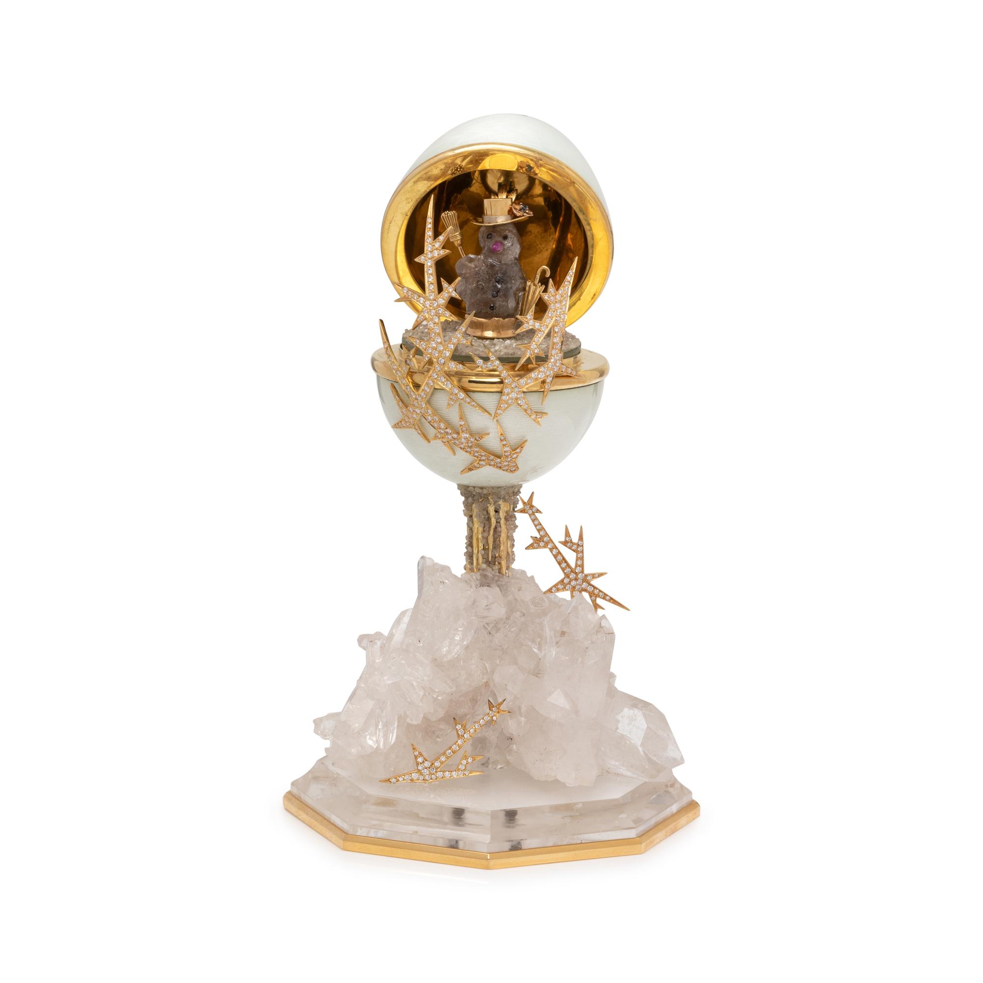 MANFRED WILD, YELLOW GOLD, DIAMOND, ENAMEL AND MULTIGEM 'WINTER EGG'