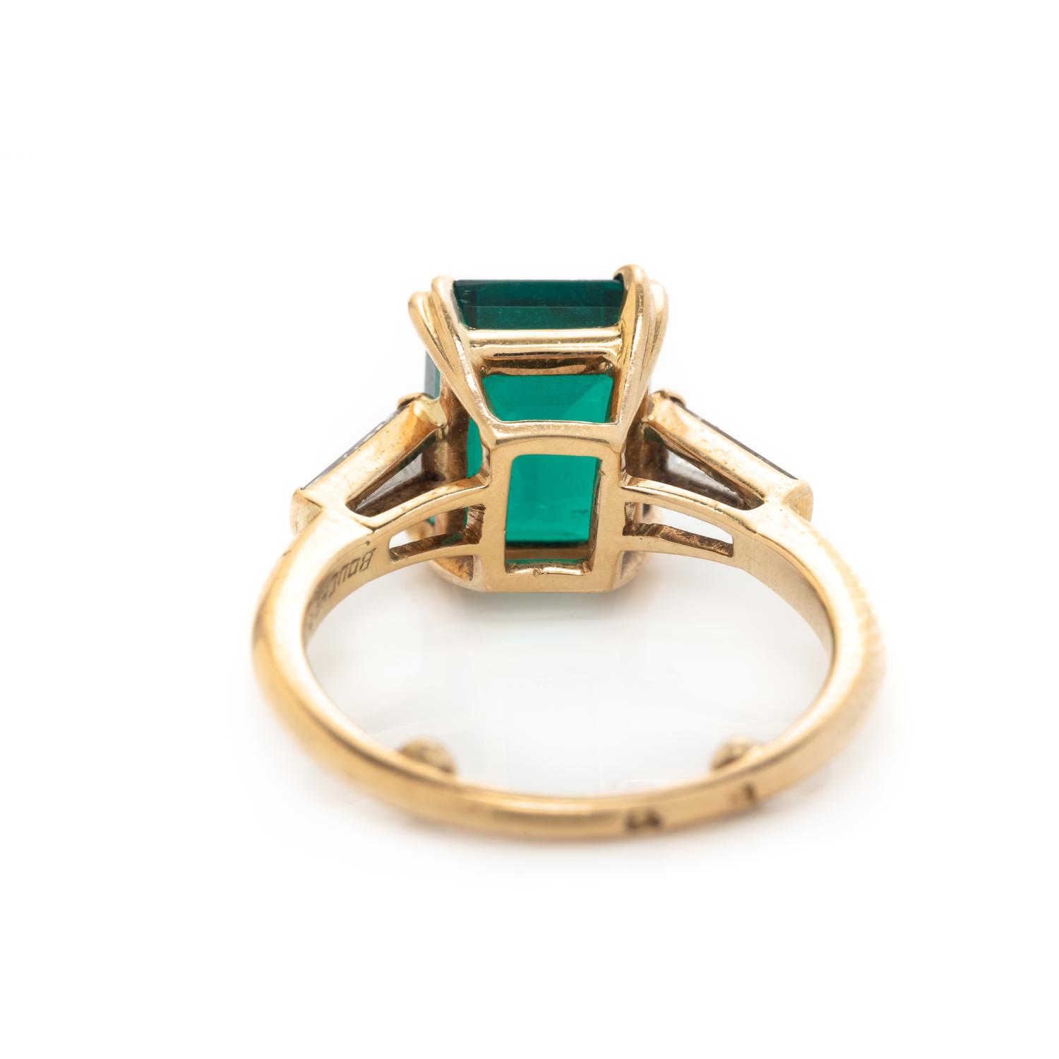 BOUCHERON, FRENCH, YELLOW GOLD, EMERALD AND DIAMOND RING