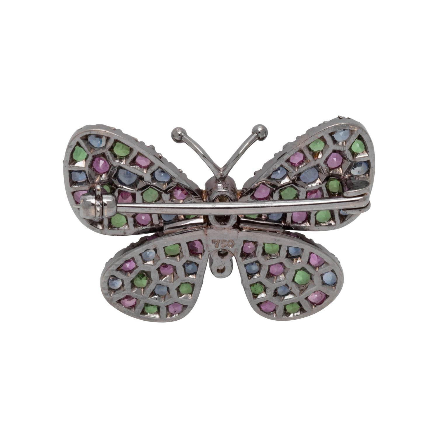 MULTICOLOR SAPPHIRE AND DIAMOND BUTTERFLY BROOCH